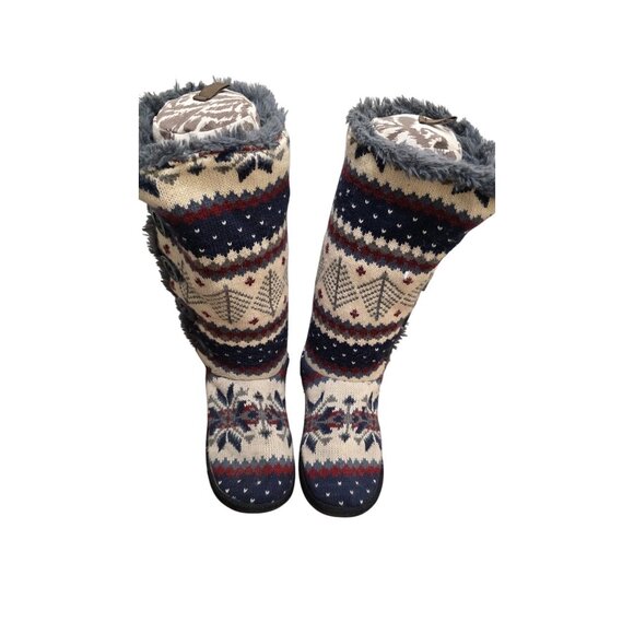 Muk Luks Women's Knee-High Nordic Pattern Knit Boots Faux Fur Lining Size 7 - Picture 1 of 8